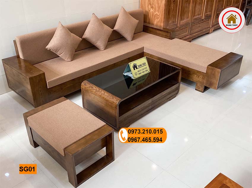 Bộ ghế sofa 2 tay góc chữ L gỗ sồi Nga SG01