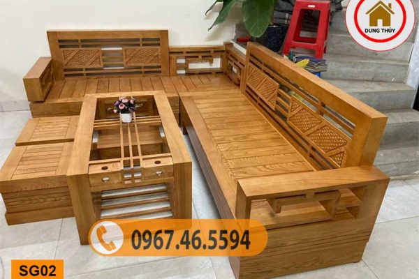 Bộ bàn ghế sofa góc Trung gỗ sồi Nga SG02