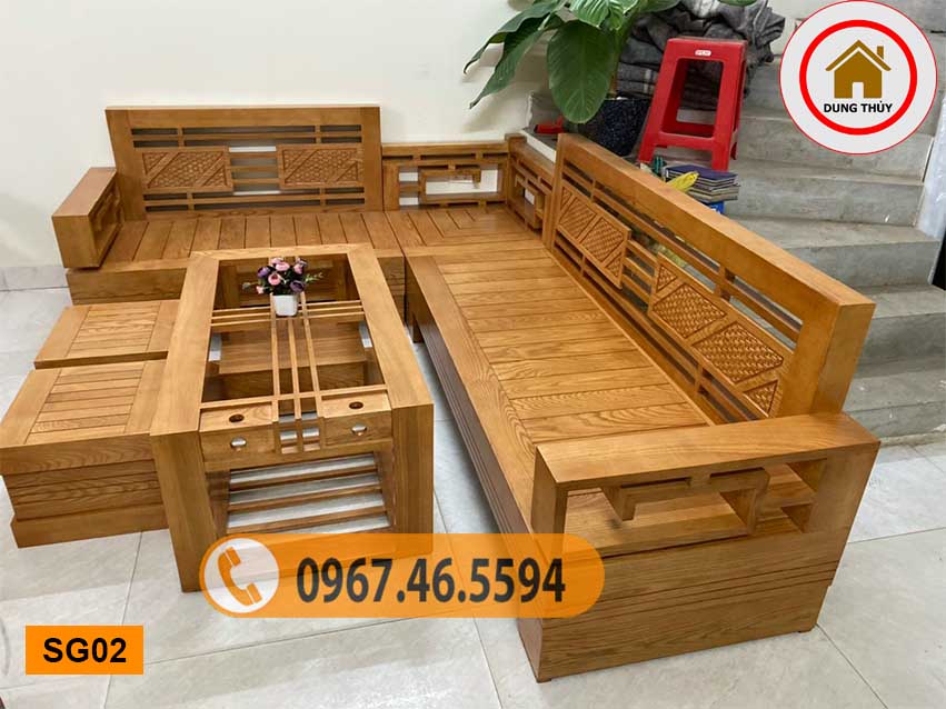 Bộ bàn ghế sofa góc Trung gỗ sồi Nga SG02