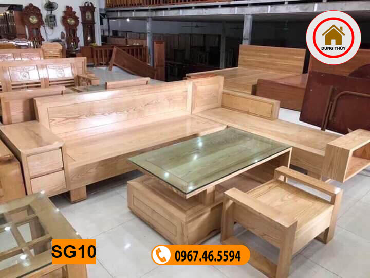 Bộ bàn ghế sofa hộp 2 ngăn kéo gỗ sồi Nga SG10