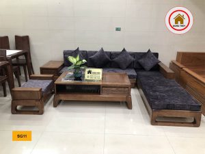 sofa góc chữ L chân quỳ gỗ hương xám SG11