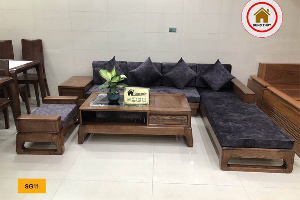 sofa góc chữ L chân quỳ gỗ hương xám SG11