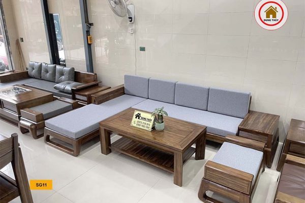 sofa góc chữ L gỗ hương xám chân quỳ SG11 đẹp