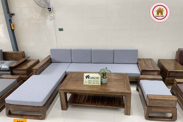 sofa góc chữ L gỗ hương xám chân quỳ SG11 đẹp