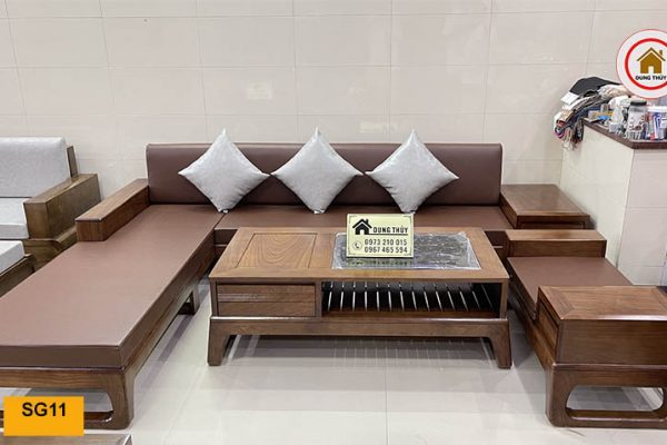 sofa góc chữ L gỗ hương xám xịn SG11 đẹp