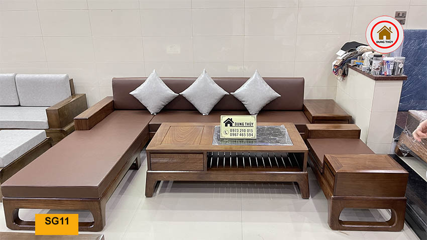 sofa góc chữ L gỗ hương xám xịn SG11 đẹp