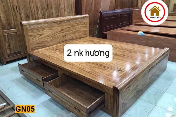 Giường ngủ 2 ngăn kéo gỗ hương xám GN05 đẹp