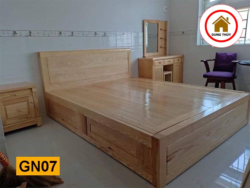 Giường ngủ 2 ngăn kéo gỗ sồi Nga GN07 chất