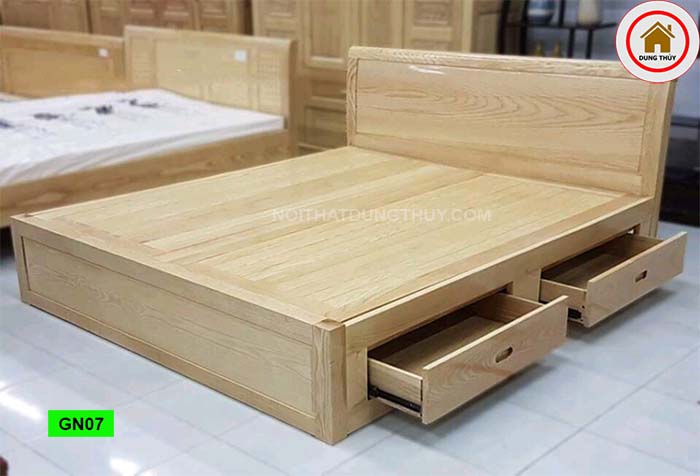 Giường ngủ có ngăn kéo gỗ sồi Nga GN07