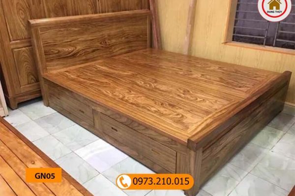 Giường ngủ 2 ngăn kéo gỗ hương xám cao cấp GN05