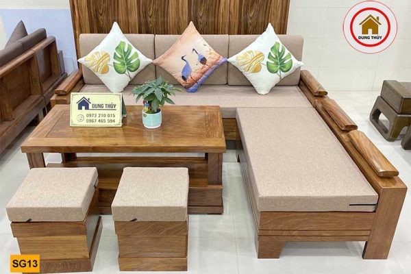 sofa góc trứng nhỏ gỗ hương xám SG13