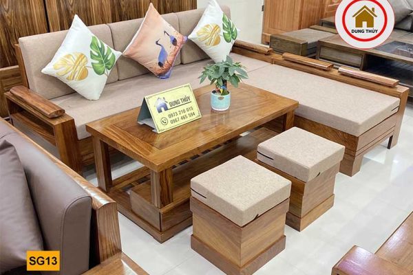 sofa góc trứng nhỏ gỗ hương xám SG13