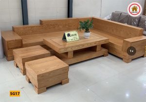 sofa góc chữ L nguyên khối gỗ sồi Nga SG17