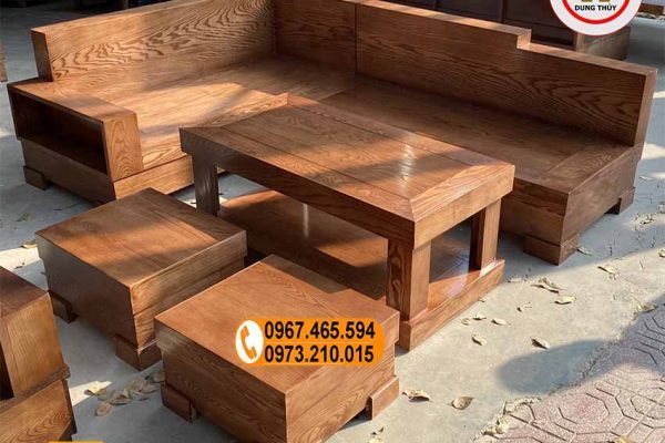sofa góc chữ L nguyên khối gỗ sồi đẹp SG17