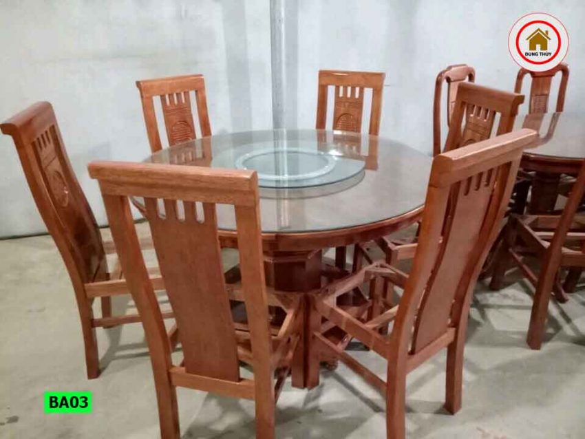 Bộ bàn ghế ăn tròn 6 ghế gỗ sồi Nga BA03