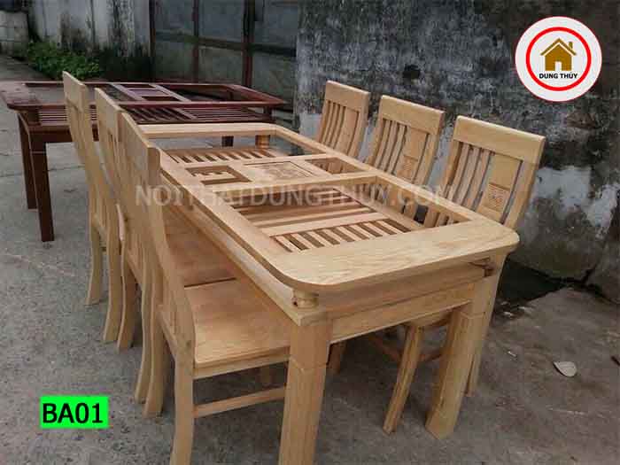 bàn ăn 6 ghế phong cách đơn giản gỗ sồi Nga BA01