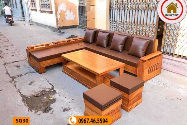 ghế sofa gỗ tự nhiên phòng khách cao cấp gõ đỏ SG30