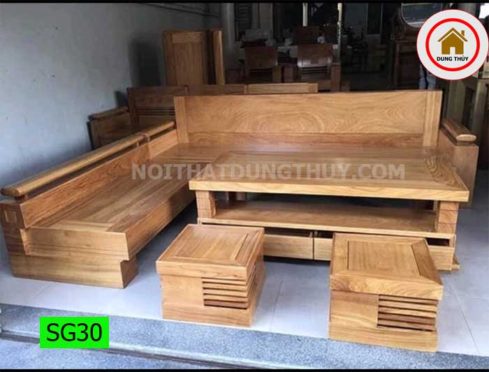 Bộ ghế sofa góc chữ L gỗ gõ SG30