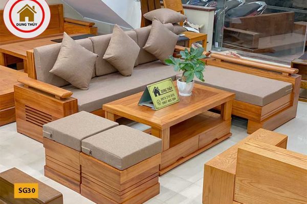 sofa góc trứng gỗ gõ SG30