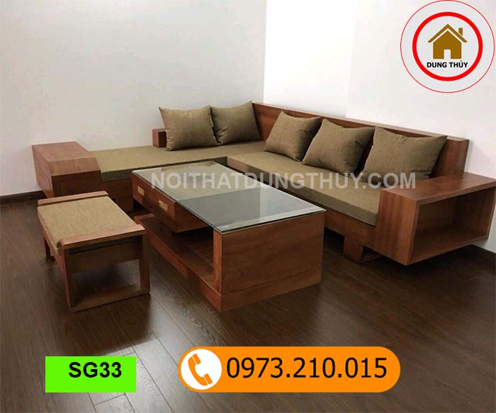 Bộ ghế sofa ngăn kéo vát gỗ xoan đào SG33