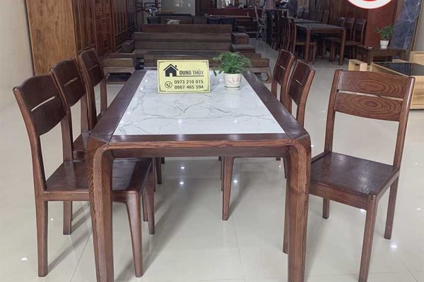 bàn ăn 6 ghế mặt đá gỗ sồi Nga BA08