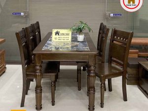 Bộ bàn ăn 6 ghế gỗ sồi Nga mặt đá nhân tạo BA08