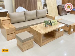 bộ bàn ghế sofa 3 ngăn kéo gỗ sồi Nga SG36