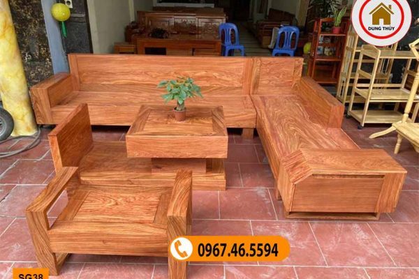 Bộ ghế sofa hộp ngăn kéo ô tô gỗ hương xám đá SG38