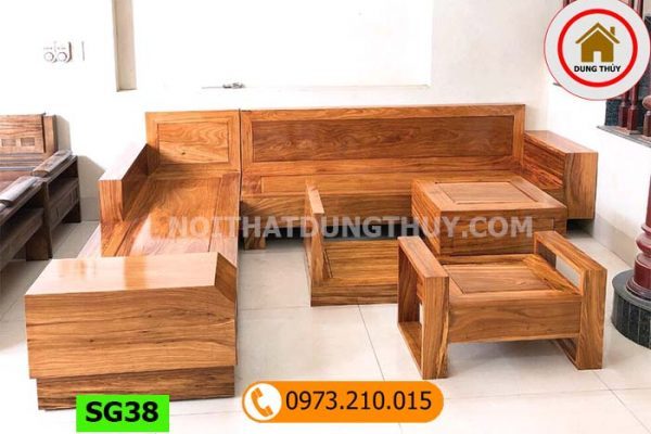 Bộ ghế sofa hộp ngăn kéo ô tô gỗ hương xám đá SG38