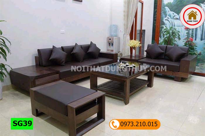 Bộ ghế sofa 2 văng chân vuông gỗ sồi Nga SG39