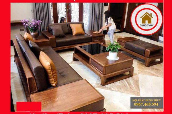 Bộ ghế sofa 2 văng chân quỳ chữ U gỗ sồi Nga SG39