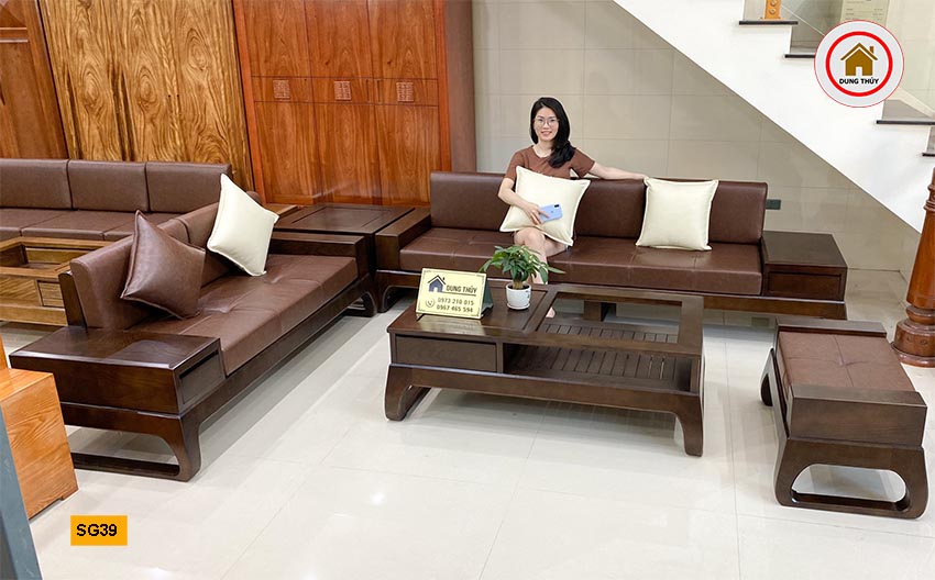 Bộ ghế sofa 2 văng chân quỳ chữ U gỗ sồi Nga SG39