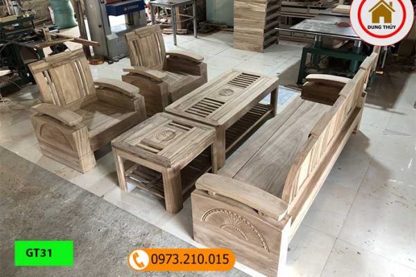 Bộ ghế đối tay cong gỗ hương xám GT31