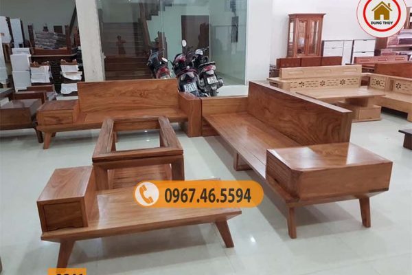 Bộ ghế sofa 2 văng chân oải gỗ hương xám SG46