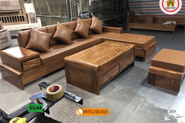 Bộ ghế sofa chân cuốn gỗ hương xám cao cấp SG44