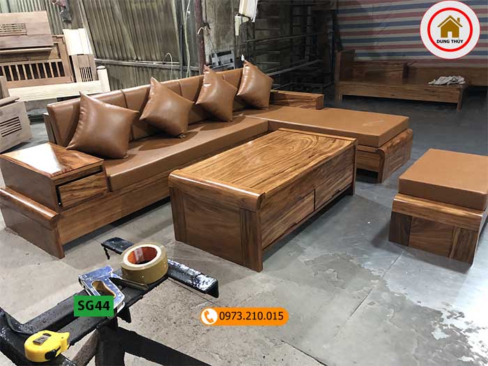 Bộ ghế sofa chân cuốn gỗ hương xám cao cấp SG44