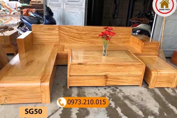 Bộ ghế sofa chân cuốn gỗ gõ đỏ SG50