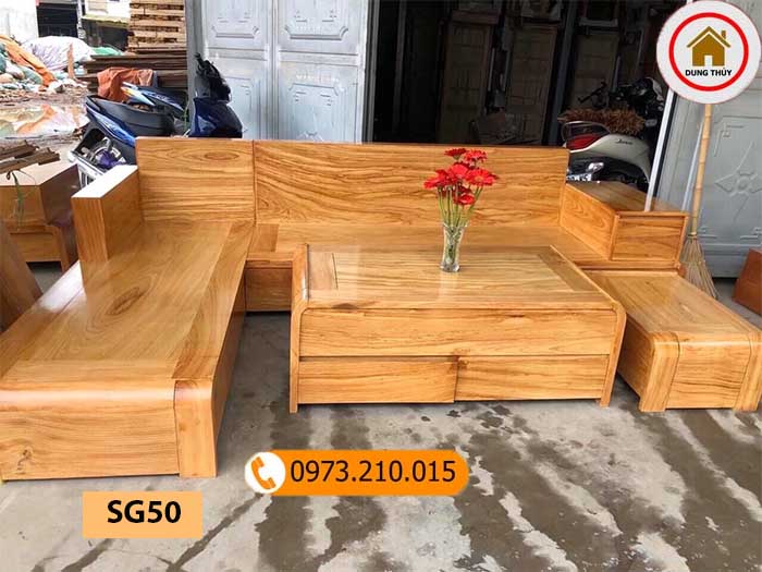 Bộ ghế sofa chân cuốn gỗ gõ đỏ SG50