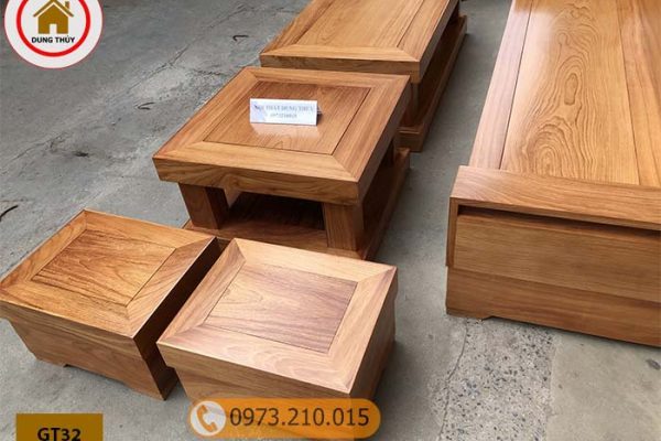 Bộ ghế đối tay vuông 9 món gỗ gõ đỏ Pachy cao cấp GT32