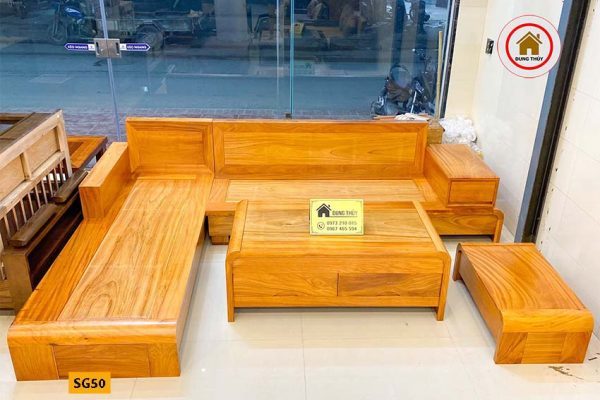 sofa góc chân cuốn gỗ gõ SG50