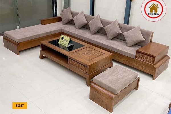 sofa góc chữ L chân cuốn kèm bàn choãi SG47