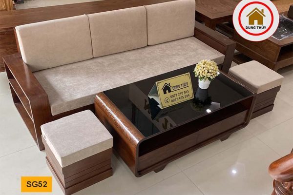 sofa văng nhỏ gọn gỗ sồi kèm đệm SG52