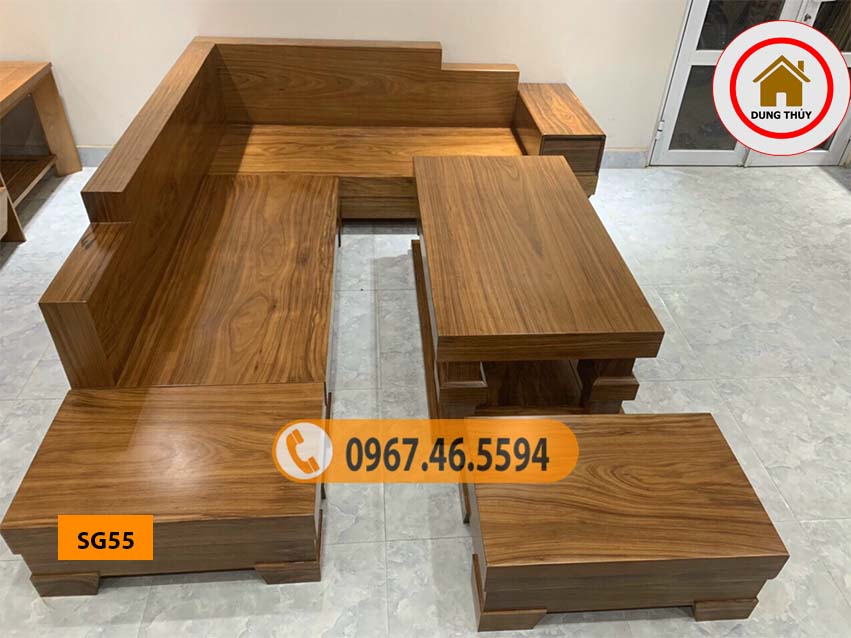 Bộ ghế sofa hộp giả nguyên khối gỗ hương xám SG55