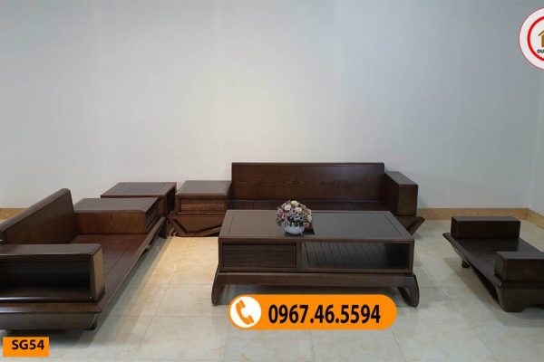 Bộ ghế sofa 2 văng chân vát gỗ óc chó SG54