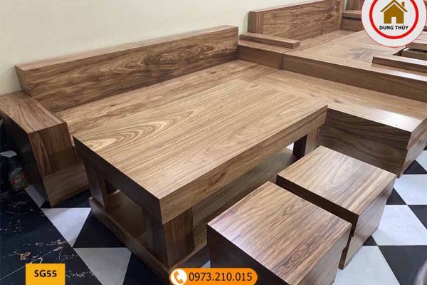 Bộ ghế sofa hộp giả nguyên khối gỗ hương xám SG55