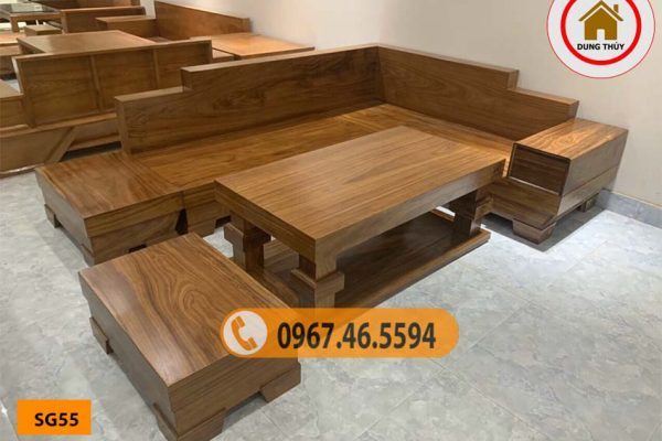 Bộ ghế sofa hộp giả nguyên khối gỗ hương xám SG55