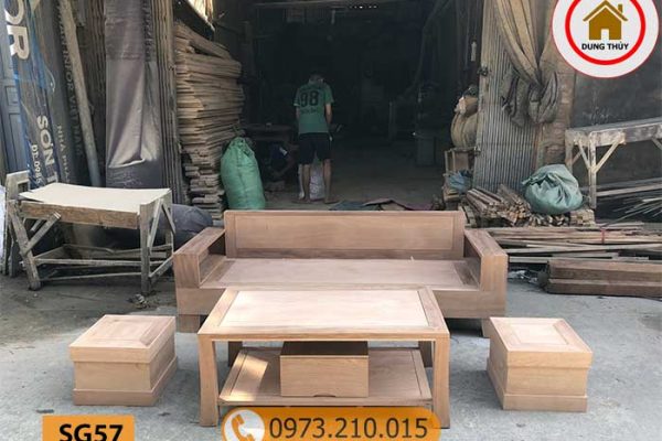 Combo ghế sofa kèm bàn nhỏ gọn gỗ xoan đào SG57