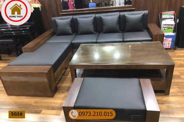 Bộ bàn ghế sofa 2 tay gỗ hương xám SG58