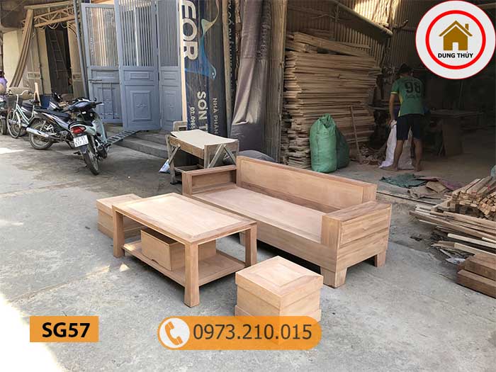 Combo ghế sofa kèm bàn nhỏ gọn gỗ xoan đào SG57