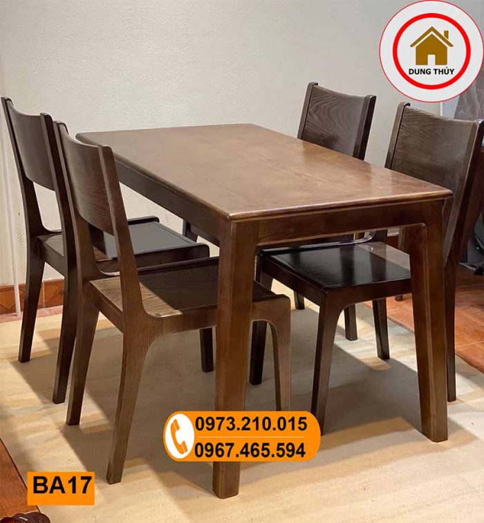 Bộ bàn ăn 4 ghế mặt bàn chữ nhật gỗ sồi Nga BA17